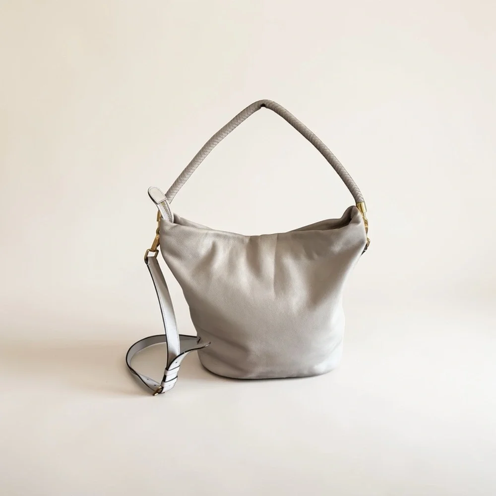 Cole Haan Benson Leather Convertible Hobo Crossbody Bag Light Gray/Taupe